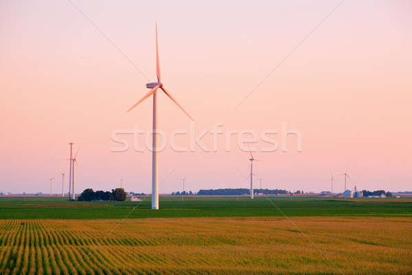 ストックフォト: 風力発電所 · 日没 · 表示 · インディアナ州 · 空 · 風景