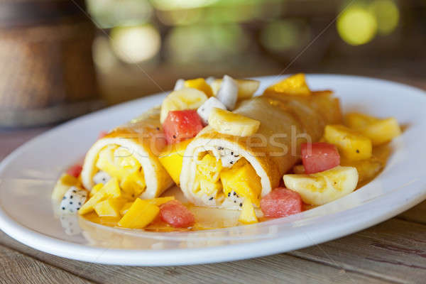 Obst Gericht frischen tropischen Früchte Essen Stock foto © alexeys