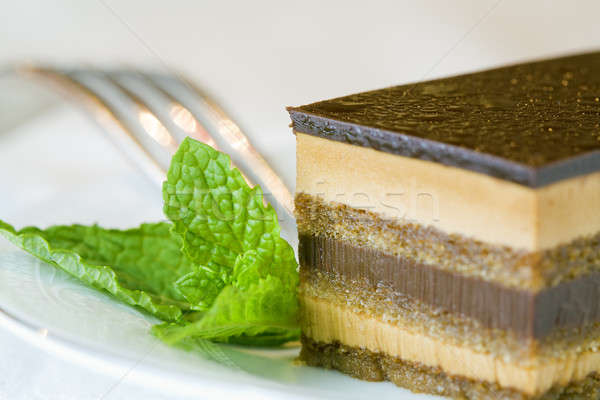 Imagem chocolate comida garfo branco Foto stock © alexeys