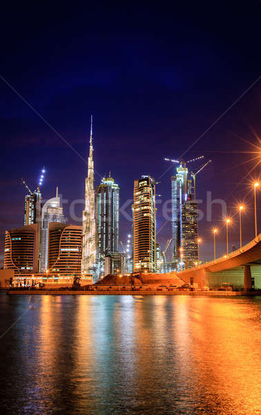 Dubai centro skyline view notte acqua Foto d'archivio © alexeys
