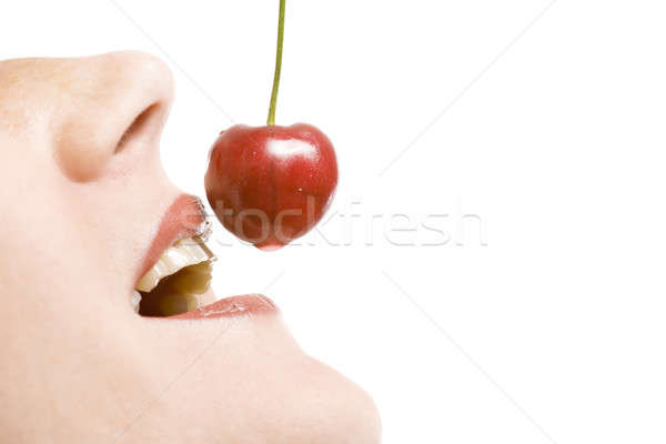 édes cseresznye friss száj izolált fehér Stock fotó © alexeys