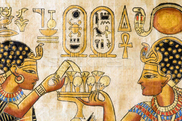 Egipcjanin papirus starożytnych malarstwo kobiet Zdjęcia stock © alexeys