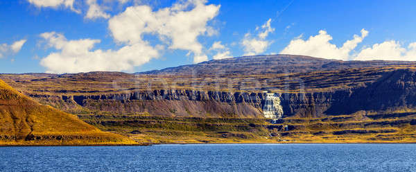 Wasserfall Panorama Himmel Wasser Wolken Gras Stock foto © alexeys