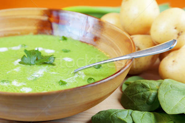 Homemade potato and spinach soup Stock photo © alexeys