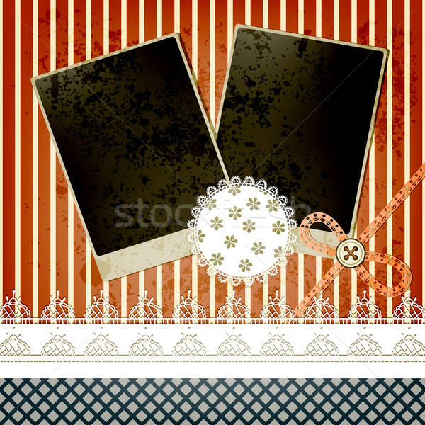 vector scrapbook template design with two frames, bow, button an Stock photo © alexmakarova