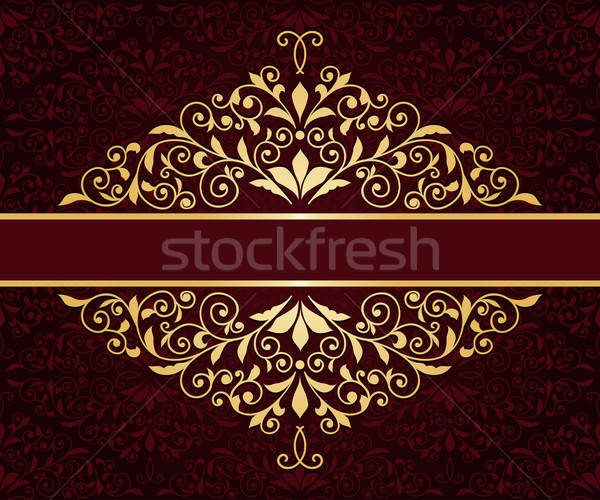 Vector greeting card with golden frame in vintge seamless patter Stock photo © alexmakarova