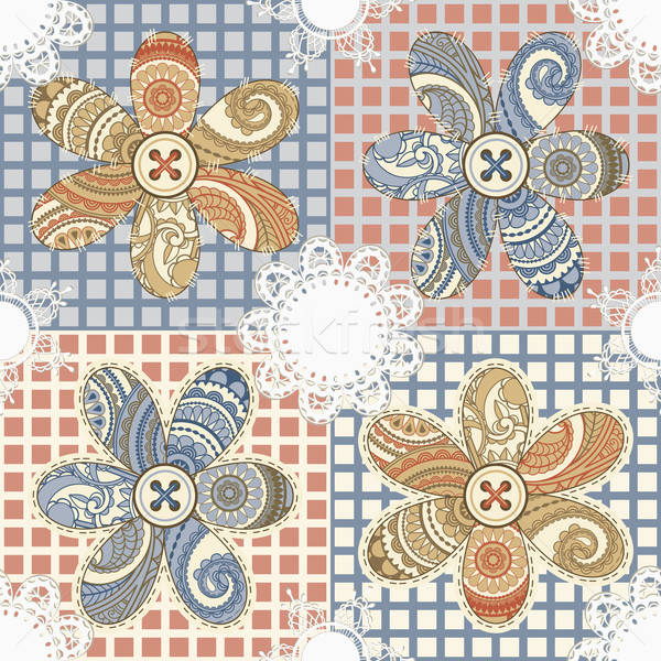 vector seamless textile background with flowers, buttons, and na Stock photo © alexmakarova