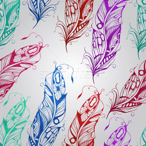 Vector seamless pattern with  watercolor feathers Stock photo © alexmakarova