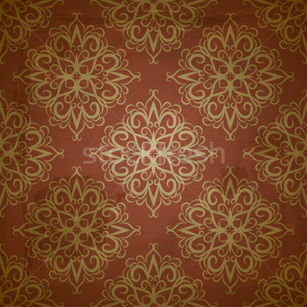 Stock photo: vector seamless golden pattern on red grungy background with cru