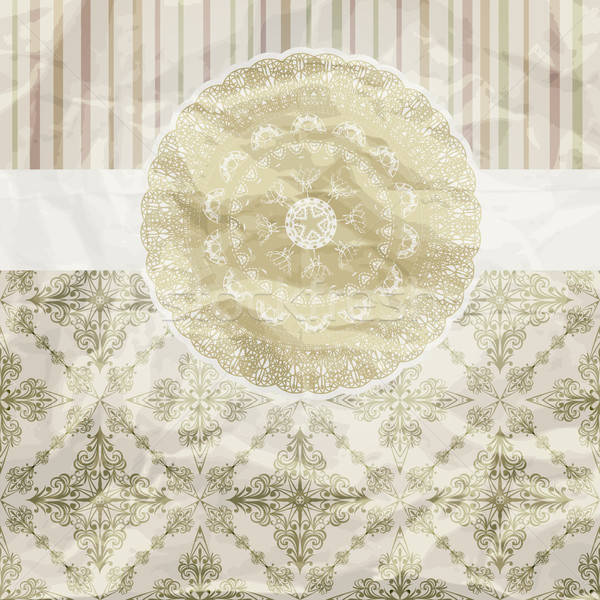 vector vintage pattern, golden napkin on floral and striped back Stock photo © alexmakarova