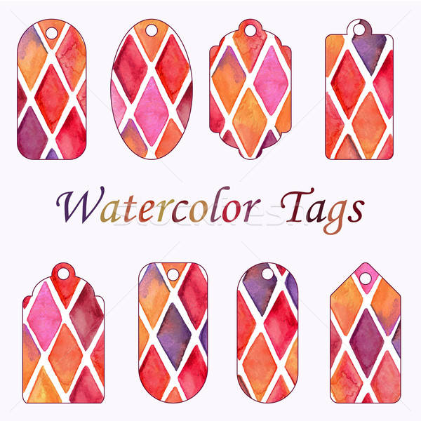 Vector Hang Tags with Watercolor Checked Pattern Stock photo © alexmakarova