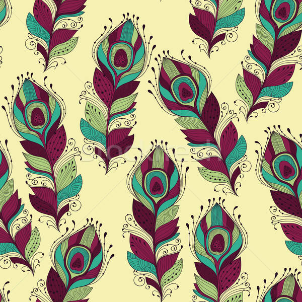 Vector seamless Pattern with peacock feathers Stock photo © alexmakarova