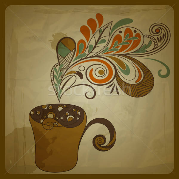 Stock photo: vector retro concept composition with stylized cup of coffee on 