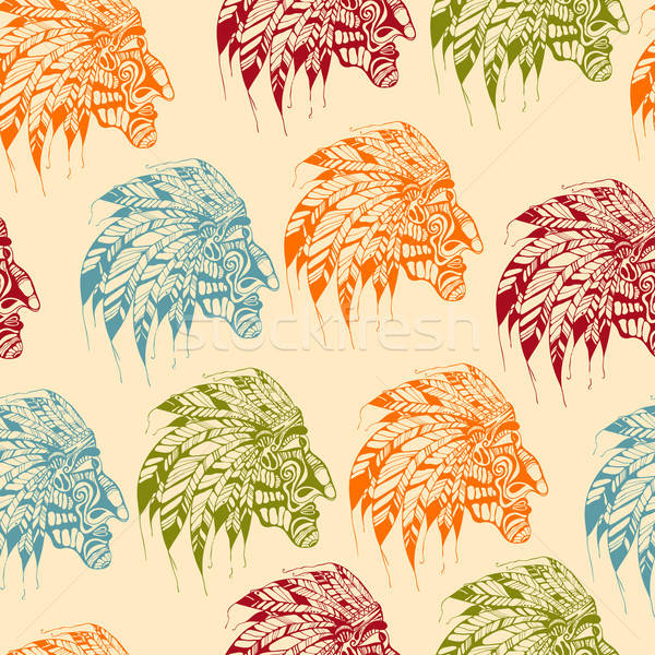 Vector Seamless Pattern with Bright American Indians  Stock photo © alexmakarova