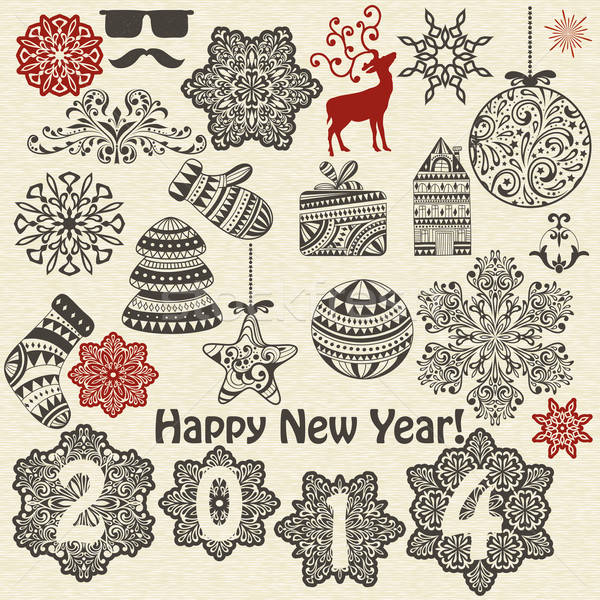 向量 聖誕節 新年 設計 分子 復古 商業照片 © alexmakarova