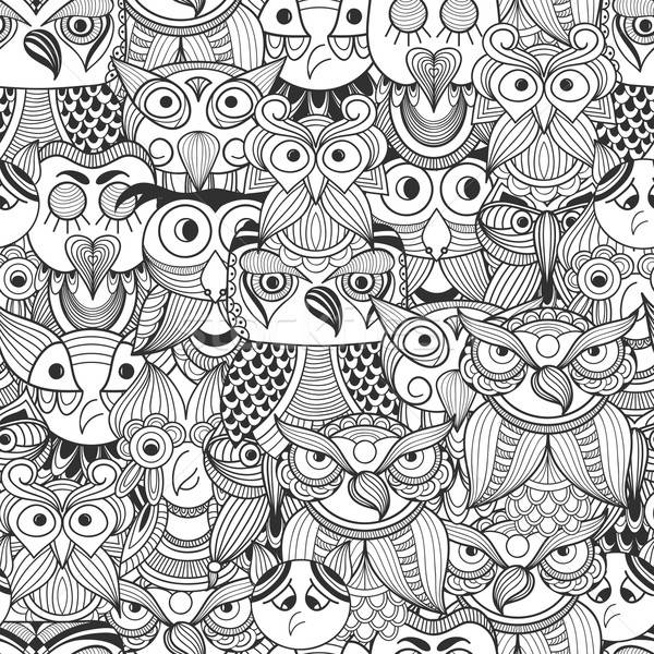 Vector Seamless Pattern with Doodle owls Stock photo © alexmakarova