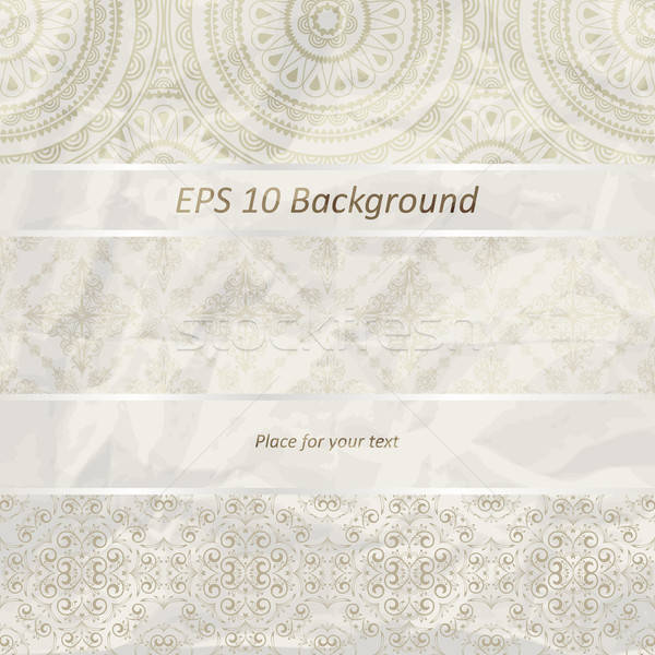 vector seamless floral borders on  crumpled golden foil  paper t Stock photo © alexmakarova