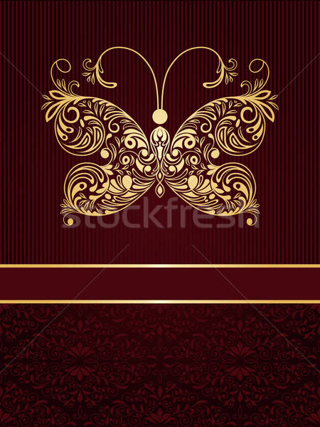 Stock foto: Vektor · Grußkarte · golden · Schmetterling · floral