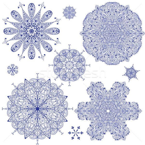 Vektor kék rendkívül részletes hópelyhek papír Stock fotó © alexmakarova