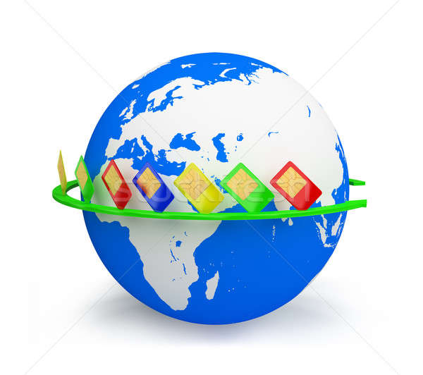 Stockfoto: Communicatie · planeet · kaarten · rond · aarde · 3D