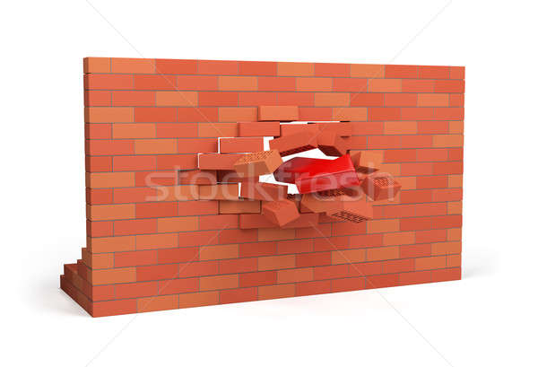 Stock foto: Durchbruch · rot · arrow · Wand · 3D · Bild