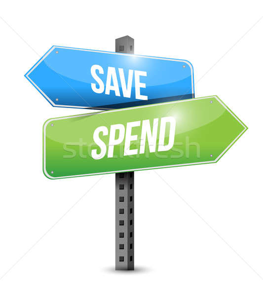 save and spend road sign illustration design over white Stock photo © alexmillos