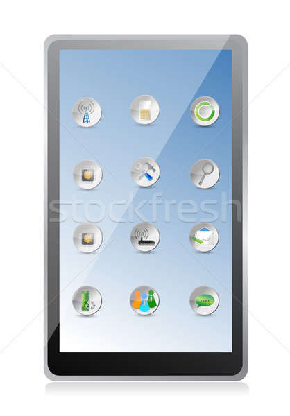 Tablet pc and smart phone with icons on white background Stock photo © alexmillos