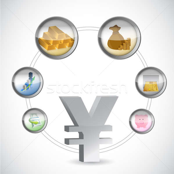 Yen symbool monetair iconen cyclus illustratie Stockfoto © alexmillos