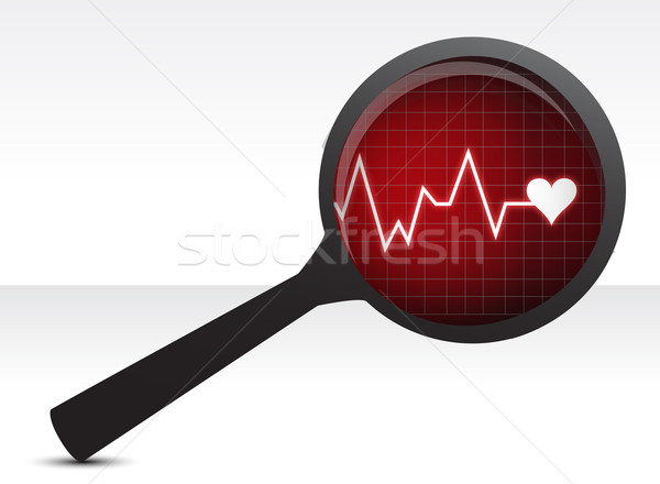 Heart checkup, magnifying glass illustration design over white Stock photo © alexmillos