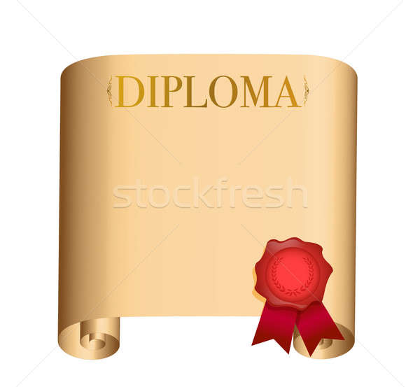 diploma Old scroll with a wet seal illustration design over whit Stock photo © alexmillos