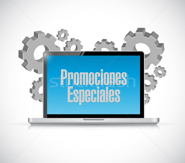 special promotions in Spanish computer sign Stock photo © alexmillos