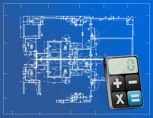 Blauwdrukken moderne calculator illustratie ontwerp witte Stockfoto © alexmillos