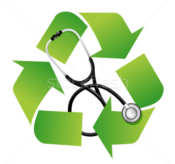 recycle sign with a Stethoscope illustration design over white Stock photo © alexmillos