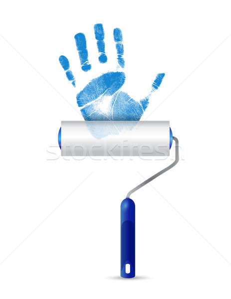 paint roller and unique handprint illustration design over a whi Stock photo © alexmillos