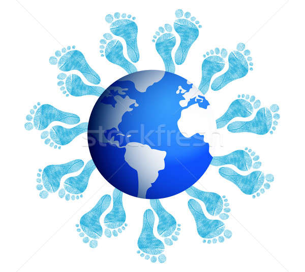 foot prints around the earth illustration design on white Stock photo © alexmillos