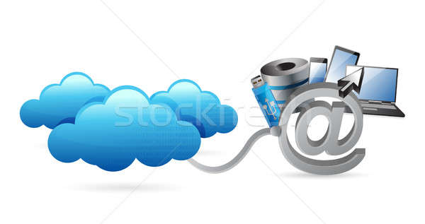 Network internet connecting with clouds illustration design over Stock photo © alexmillos