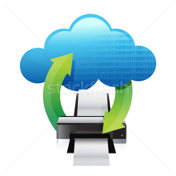 Stock foto: Drucker · Cloud · Computing · Illustration · Design · weiß · grünen