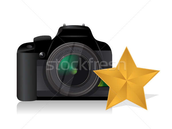 camera gold star review concept illustration design over white Stock photo © alexmillos