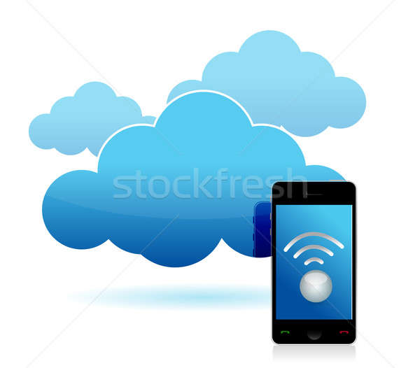Stock photo: Cloud and phone wifi connected 