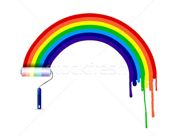 paint roller and ink rainbow illustration design over a white ba Stock photo © alexmillos