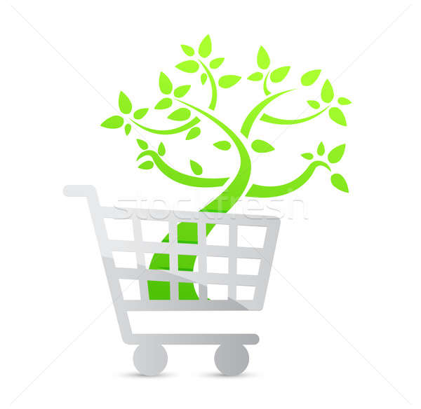 Shopping cart icon, organic concept illustration design over whi Stock photo © alexmillos