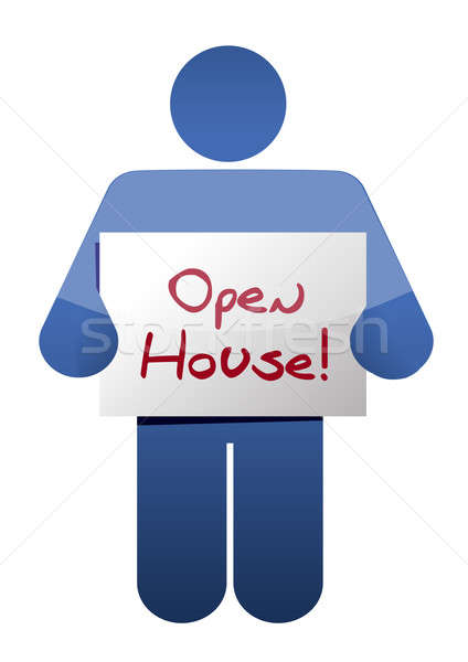 icon holding an open house sign illustration design Stock photo © alexmillos