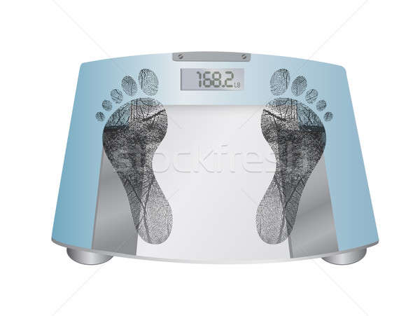 Gewicht Maßstab Fußabdrücke Illustration Design weiß Stock foto © alexmillos