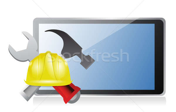 Tablet with issues and under construction sign Stock photo © alexmillos