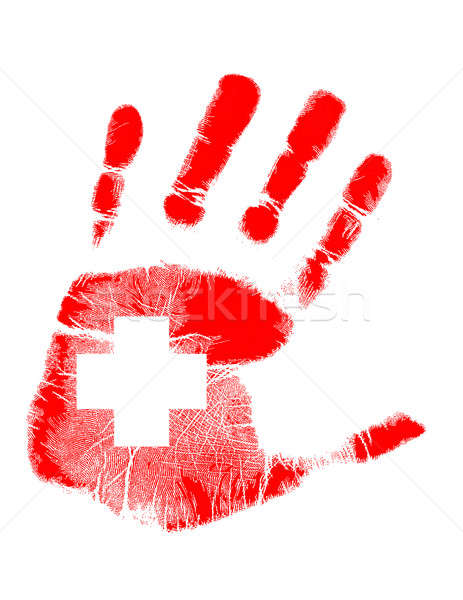 Red handprint with a cross inside Stock photo © alexmillos