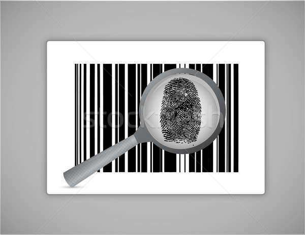 Stock photo: Finger Print Barcode with magnifying glass