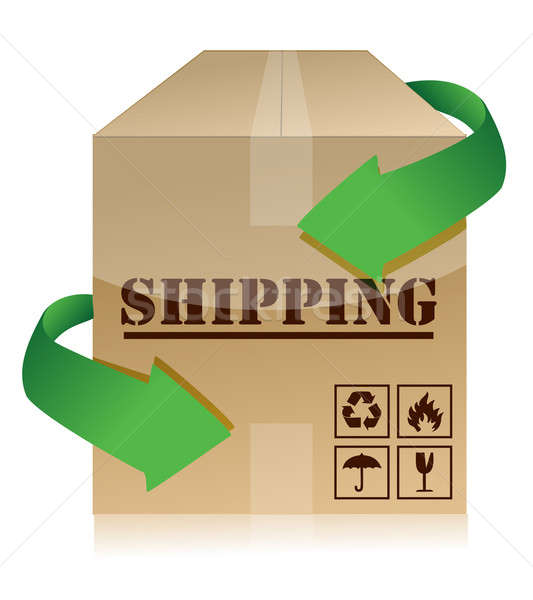 Shipping box with green arrows illustration design over white Stock photo © alexmillos