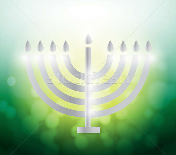 hanukah candles over a colorful green illustration design backgr Stock photo © alexmillos