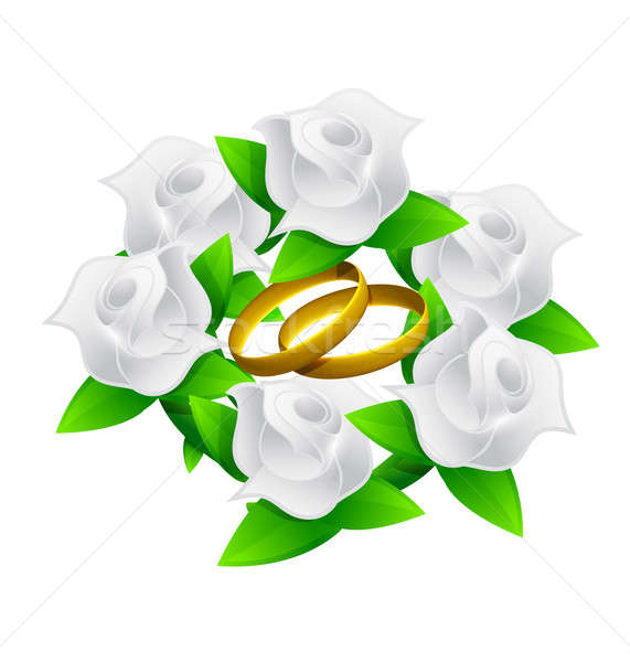 Flor anéis buquê de casamento ilustração projeto branco Foto stock © alexmillos