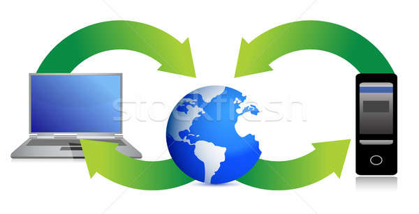 laptop, cpu and globe illustration design over white Stock photo © alexmillos